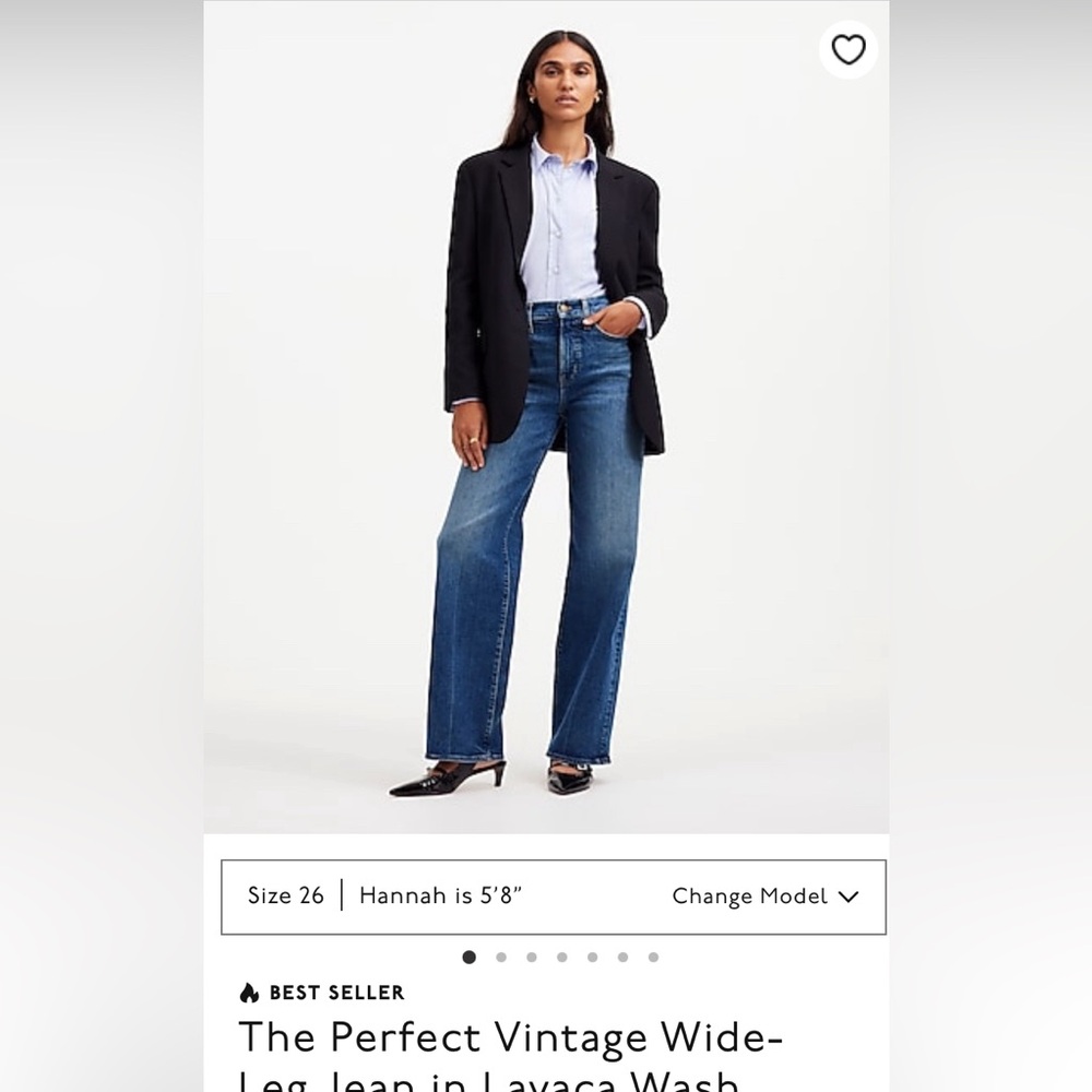 NWOT Madewell Perfect Vintage Wide Leg Crop Jeans 28